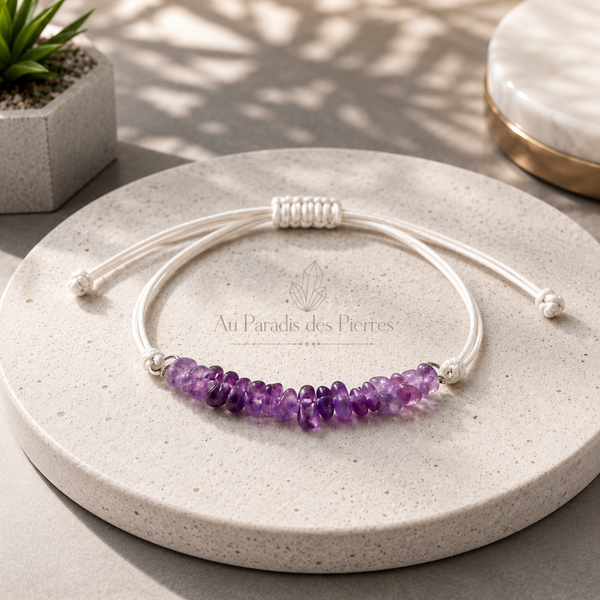 Bracelet réglable en cordon améthyste