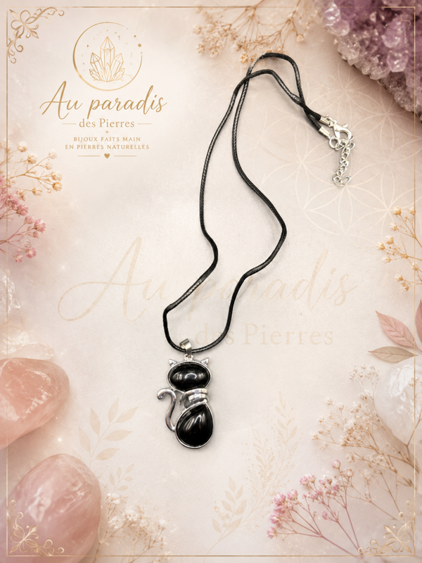 Pendentif chat en obsidienne
