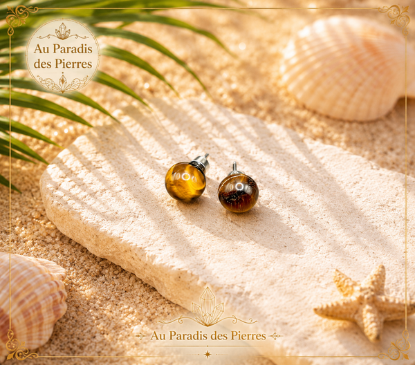 Boucle d’oreilles puce en oeil de Tigre