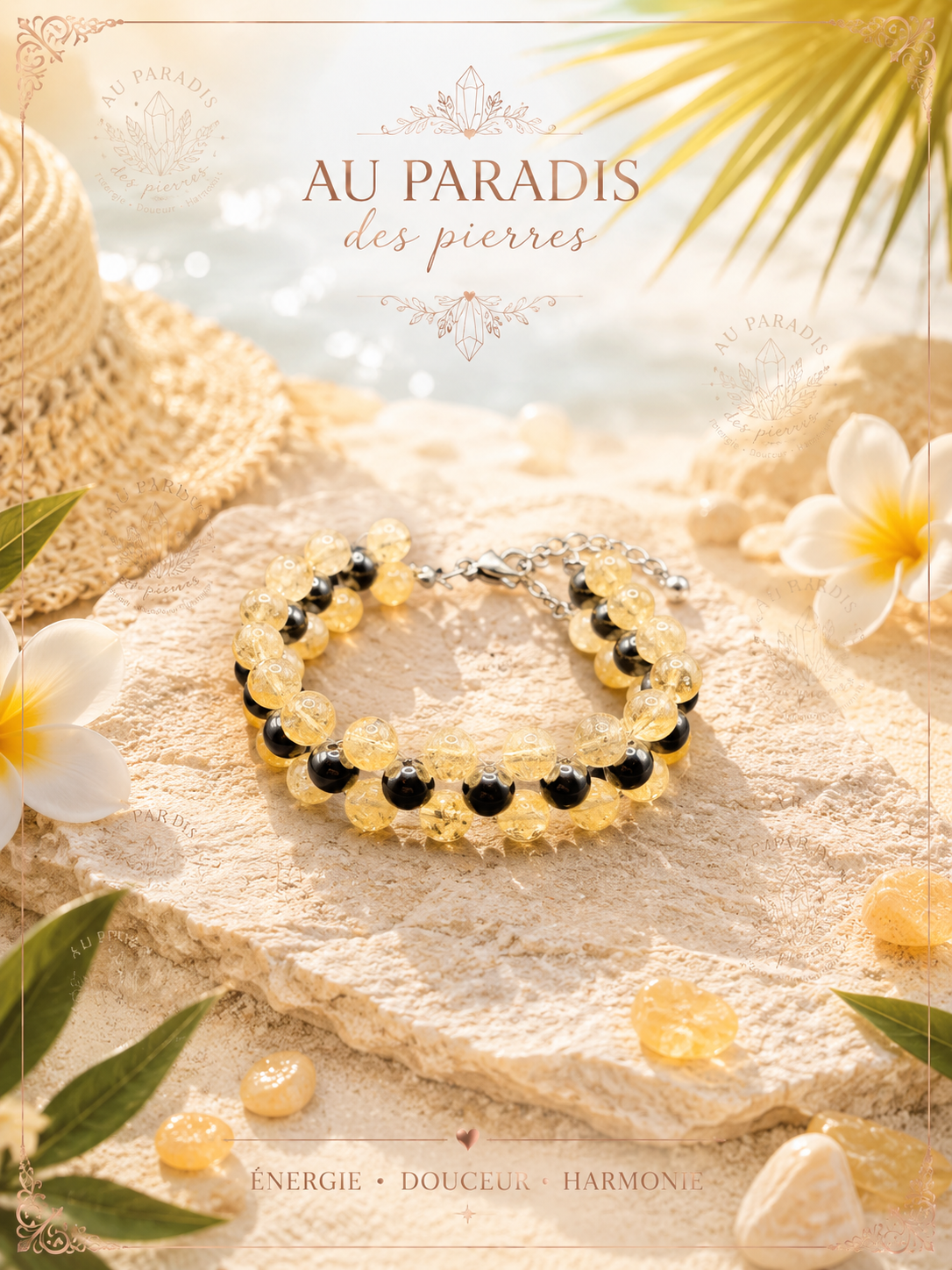 Bracelet tressé réglable citrine(chauffée)et hématite