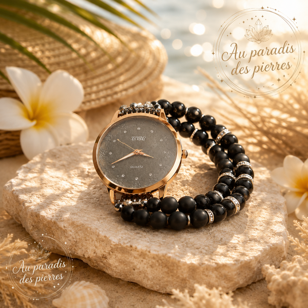 Montre double onyx Matt et agate