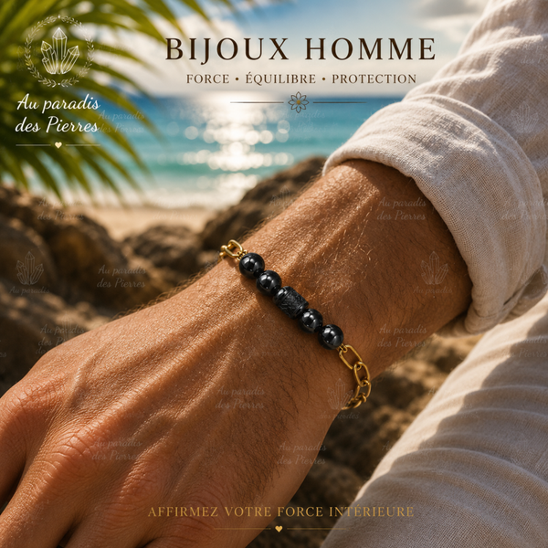 Bracelet chaîne doré et hématite 10mm