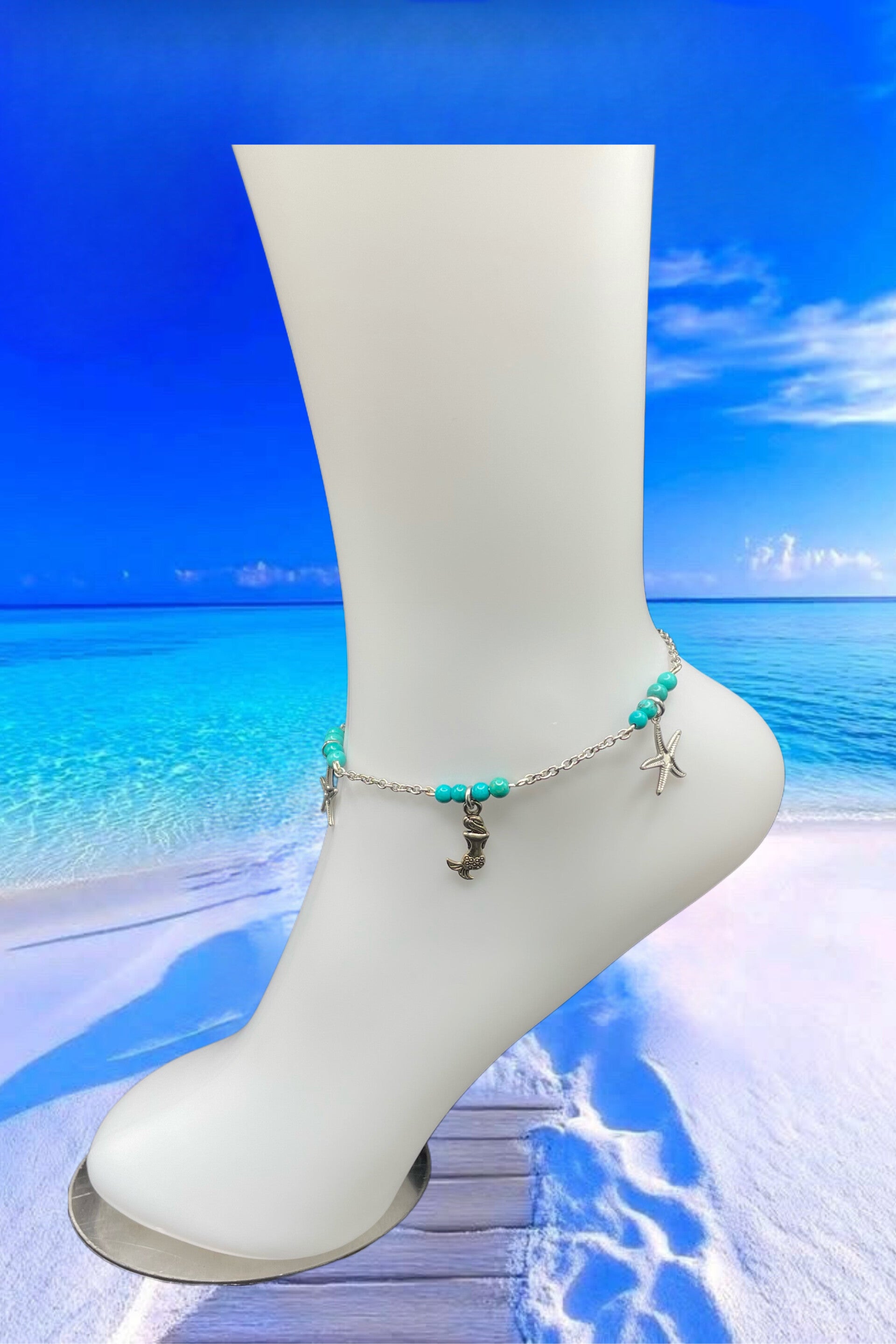 Chevillere chaîne acier inoxydable et turquenite