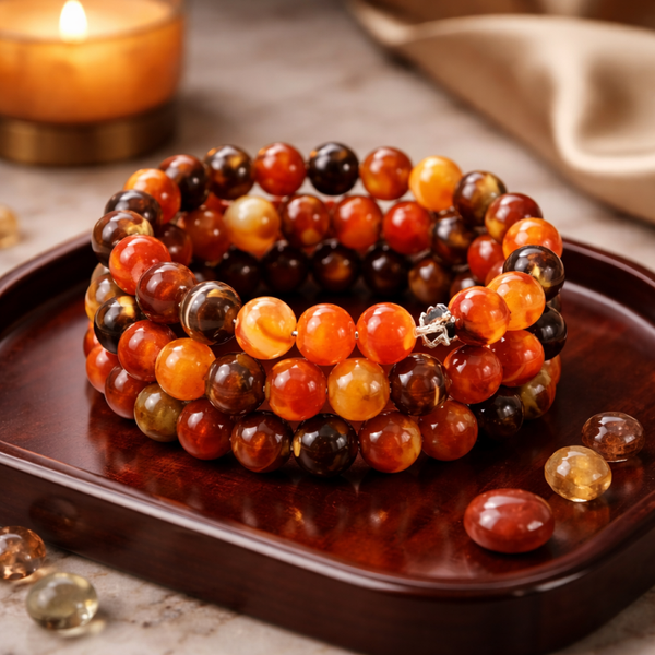 Bracelet réglable multi tour agate rouge