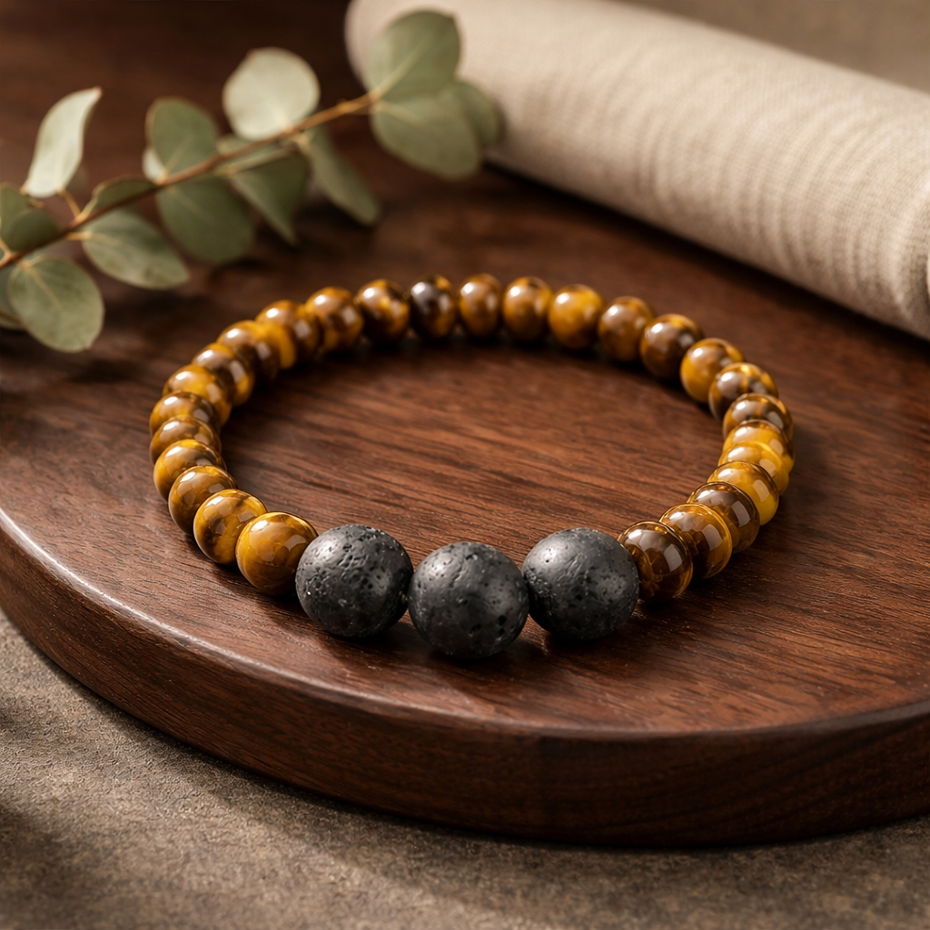 Bracelet œil de tigre ,pierre de lave