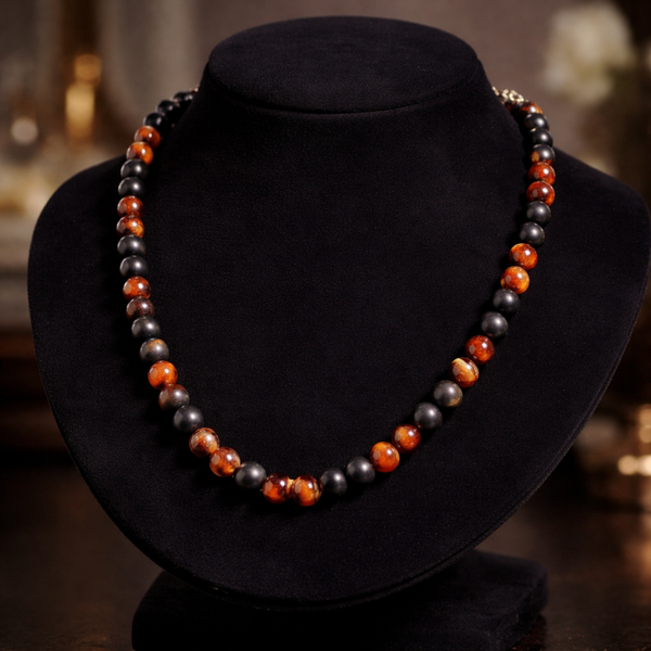 Collier œil de taureau et onyx mat