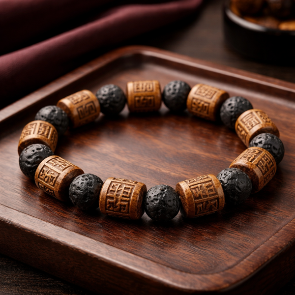 Bracelet homme pierre de lave et perle bois