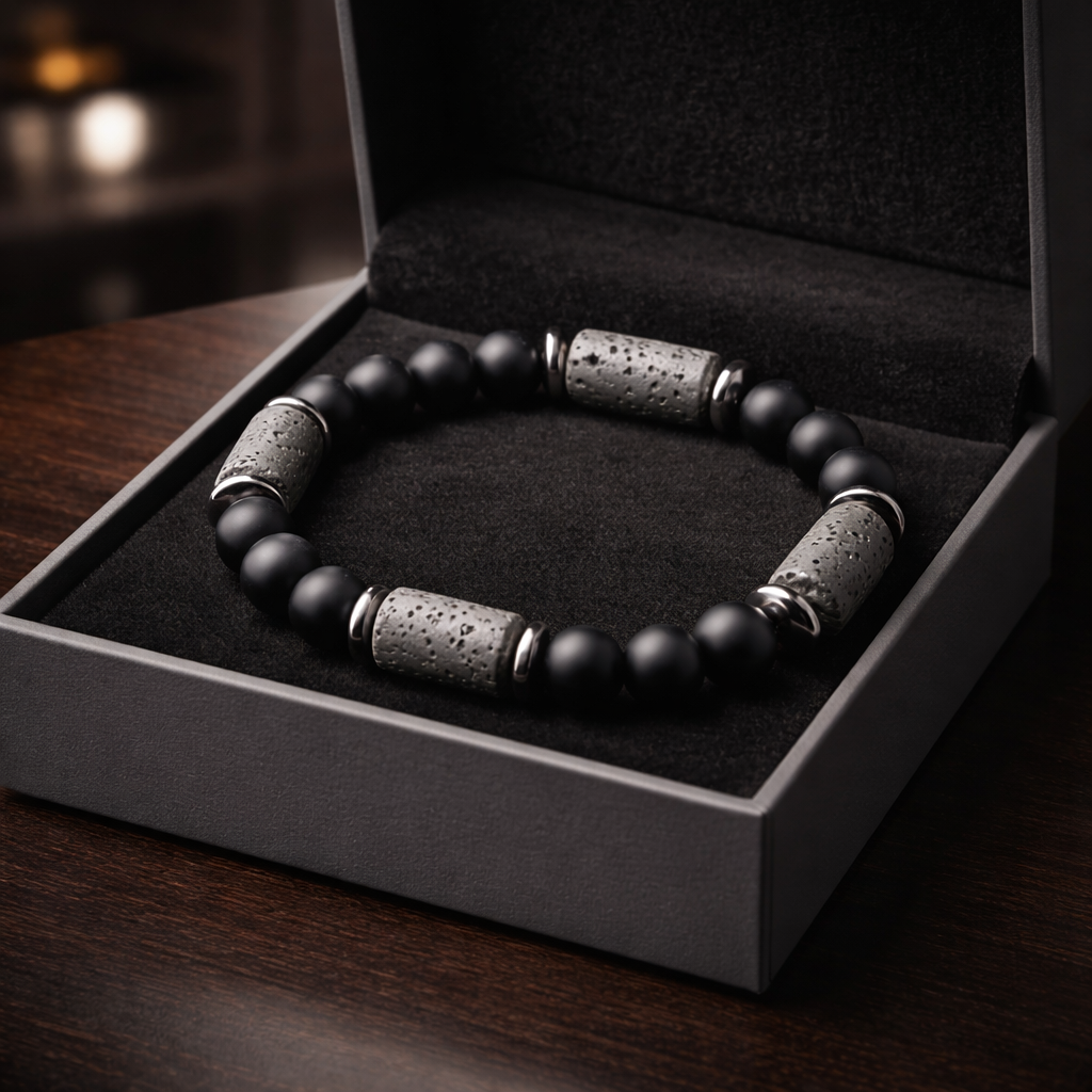 Bracelet Onyx Matt et pierre de lave