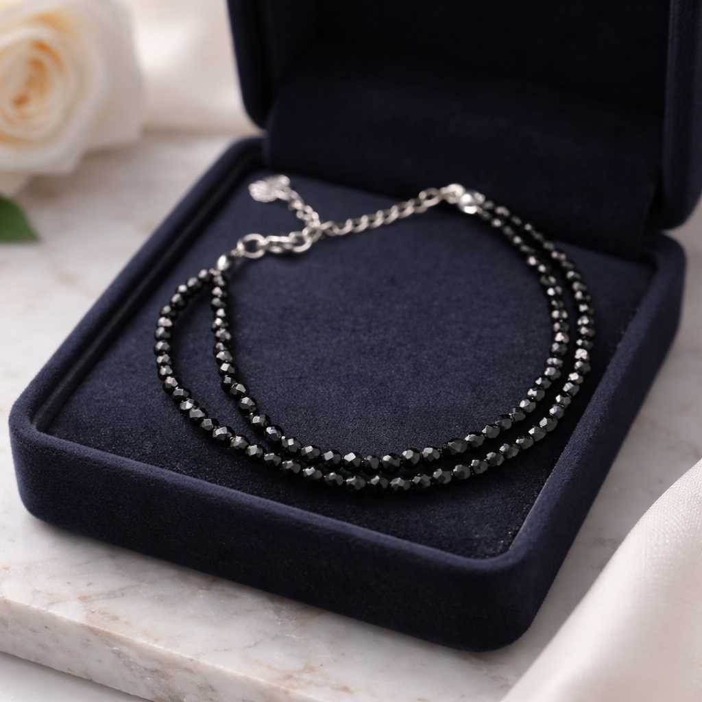 Bracelet double spinelle noire facette