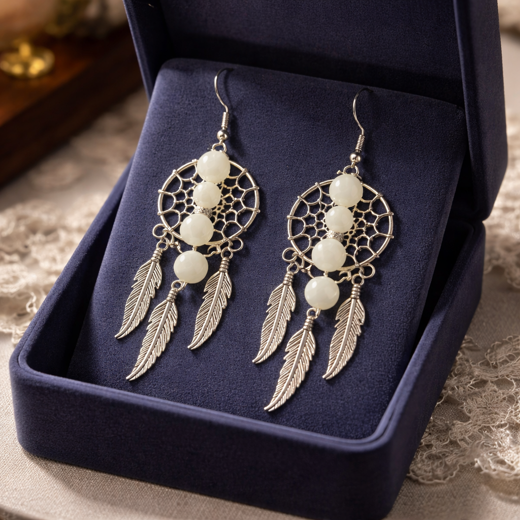 Boucle pendantes attrape rêves nacré