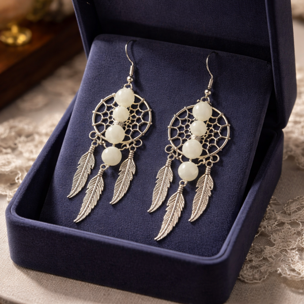 Boucle pendantes attrape rêves nacré