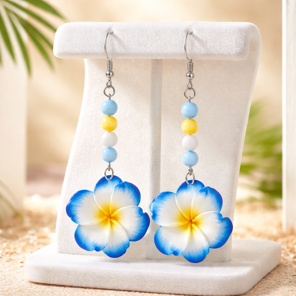 BOUCLES D’OREILLES FORME DE FLEURS DE PLUMERIA TROPICALES