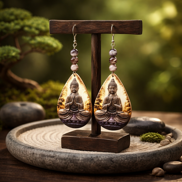 Boucle d’oreille bois bouddha