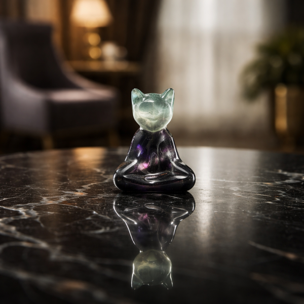 Chat zen en fluorite violette