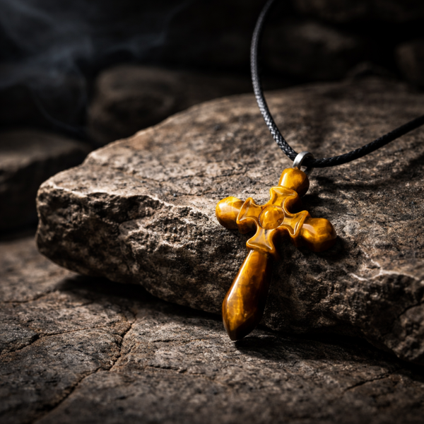 Pendentif réglable croix en œil de tigre