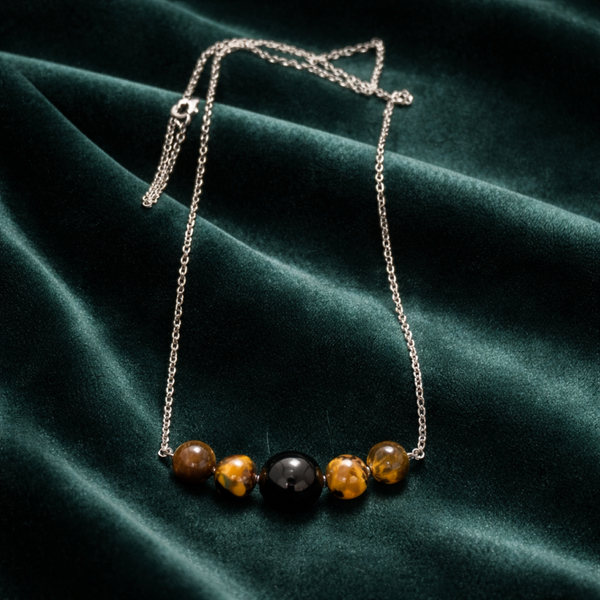 Pendentif chaîne œil de tigre et obsidienne