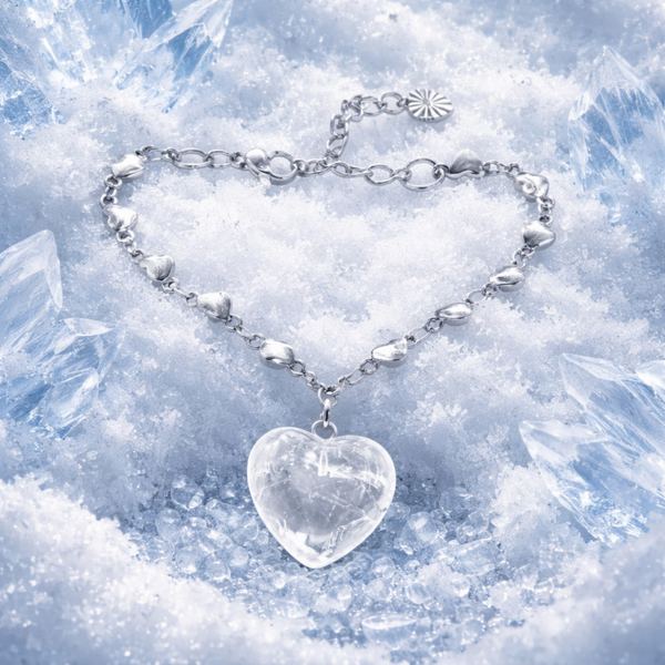 Bracelet acier inoxydable cœur et son cœur en cristal de roche