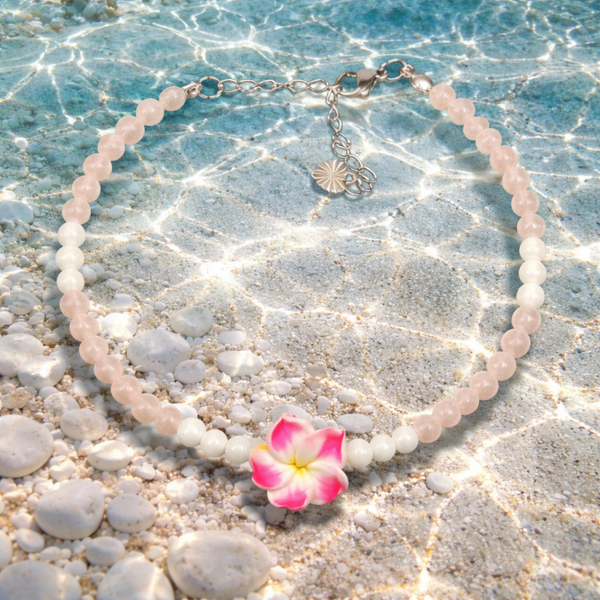 Chevillere quartz rose agate blanche et fleur 🌸