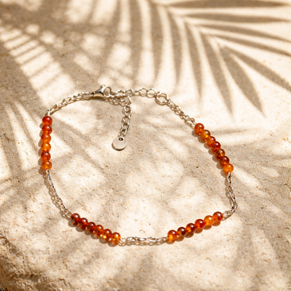 Chevillere chaîne en acier inoxydable et cornaline