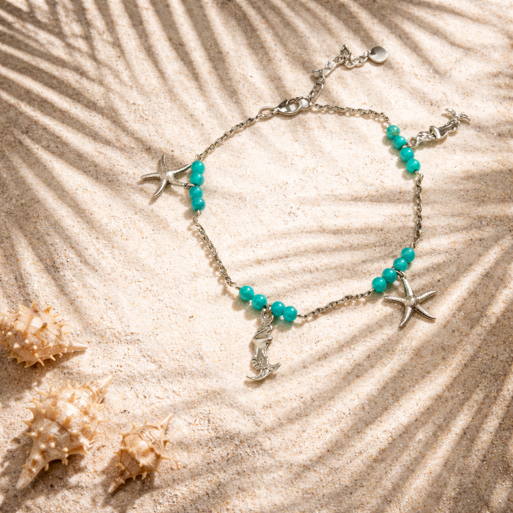 Chevillere chaîne acier inoxydable et turquenite