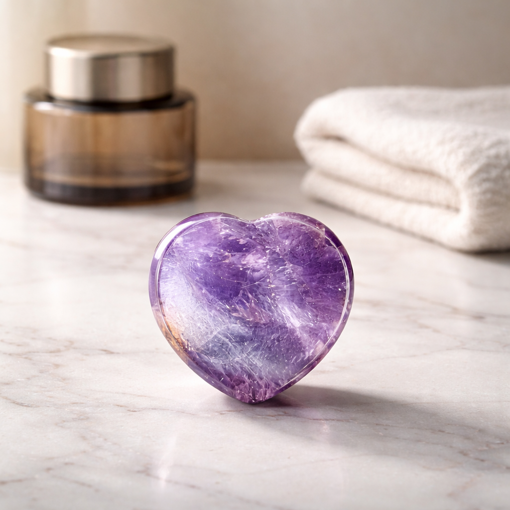 Galet anti stress cœur améthyste
