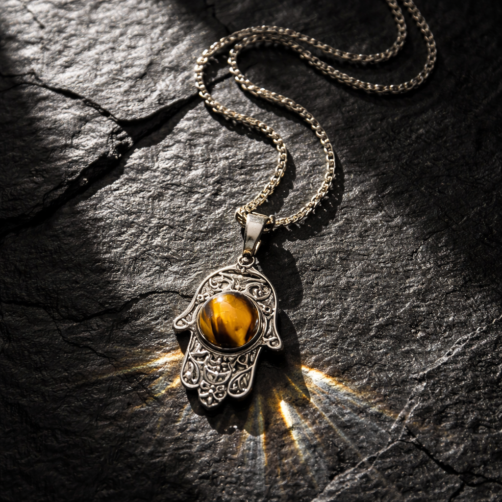 Chaîne main de Fatma œil de tigre