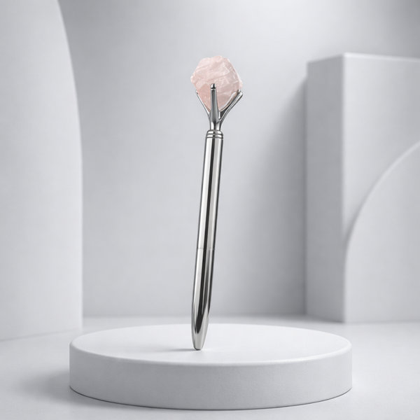 Stylo bille avec pierre brut quartz rose