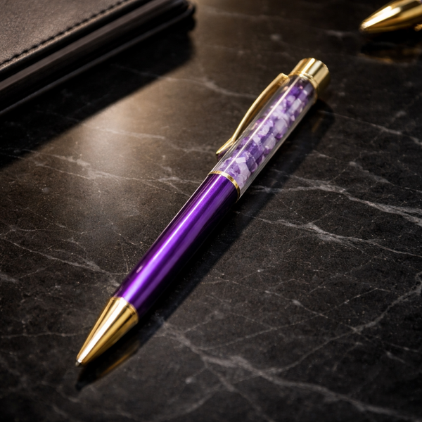 Stylo avec pierres naturelles amethyste
