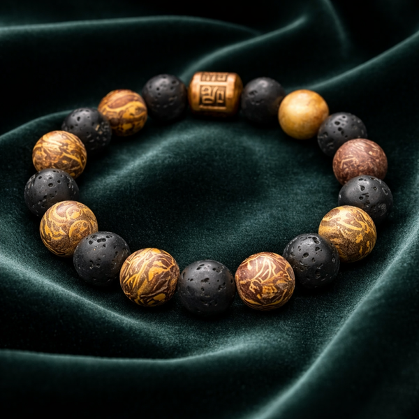 Bracelet homme pierre de lave et bois (10mm)