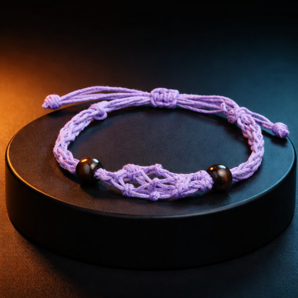 Bracelet en corde réglable porte pierre violet