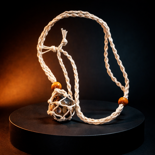 Collier réglable en corde porte pierre blanc