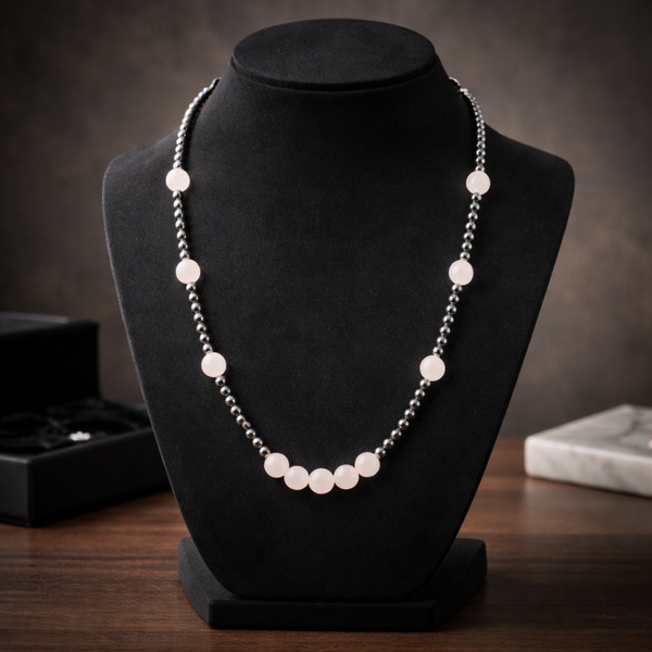 Collier hématite (4mm)et quartz rose (8mm)