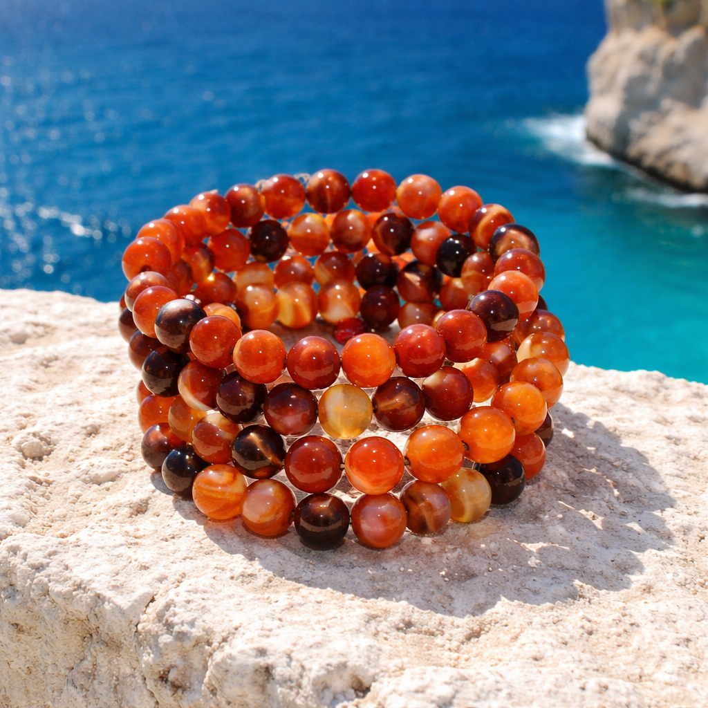 Bracelet réglable multi tour agate rouge