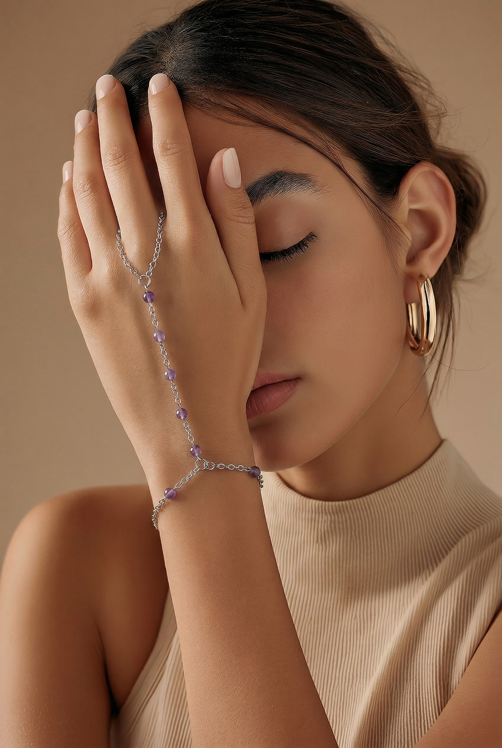 Chaîne de main acier inoxydable et améthyste