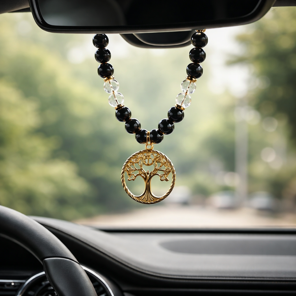 Bijoux rétroviseur pierre de lave,citrine,agate noire