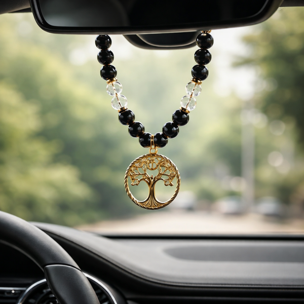 Bijoux rétroviseur pierre de lave,citrine,agate noire