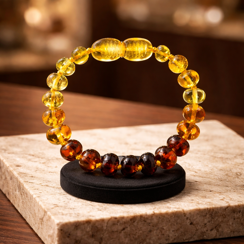 Bracelet bébé ambre boule arc en ciel