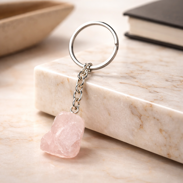 Porte clé quartz rose brute