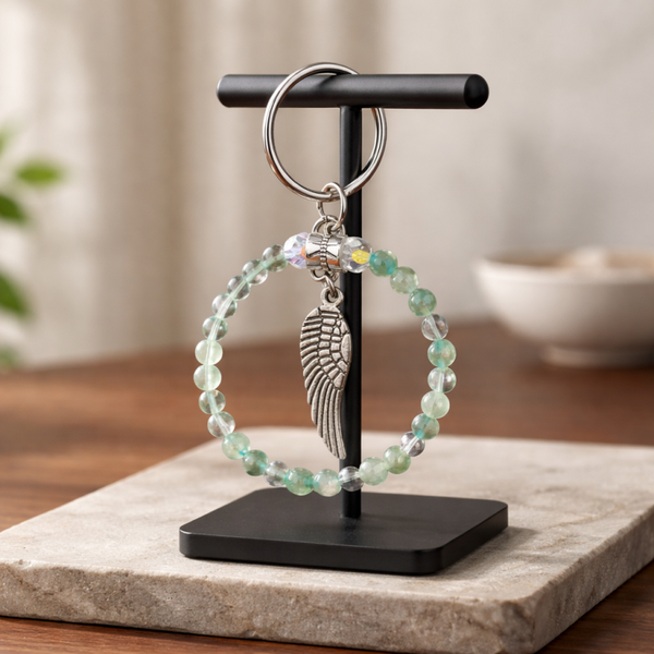 Porte clé aventurine ,cristal de roche et son aile