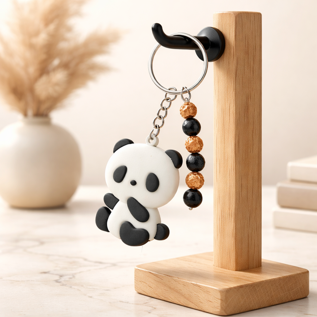 Porte clé panda pierre de lave et rhudraska