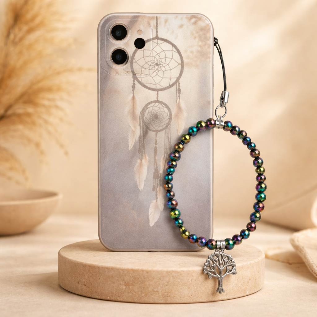 Bijoux téléphone hématite arc en ciel