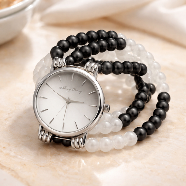 Montre bracelet quadruple onyx mat et sélénite