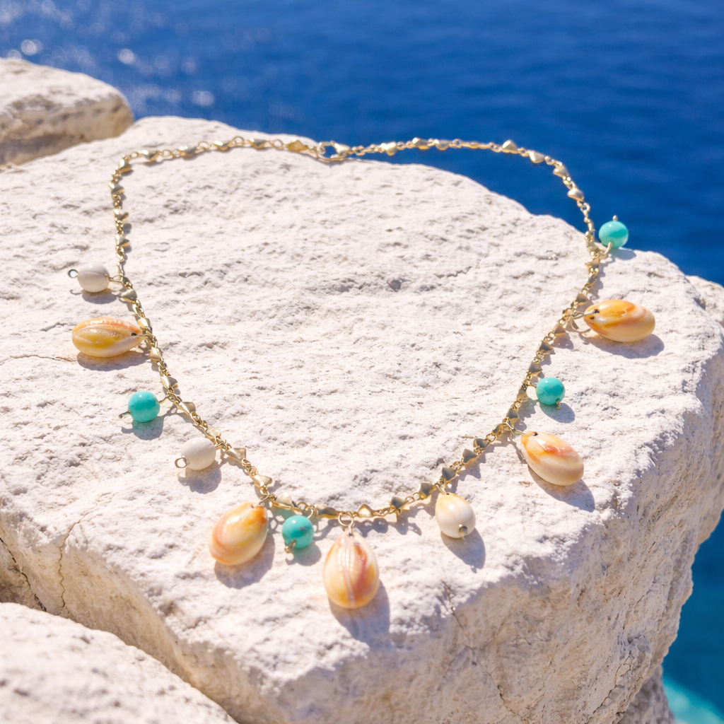 🐚Collier coquillages,turquenite et howlite 🐚
