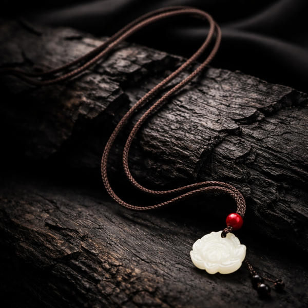 Pendentif fleur de lotus en agate blanche