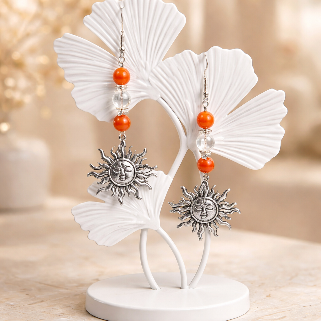 Boucles pendantes cornaline  et  Aqua aura blanche