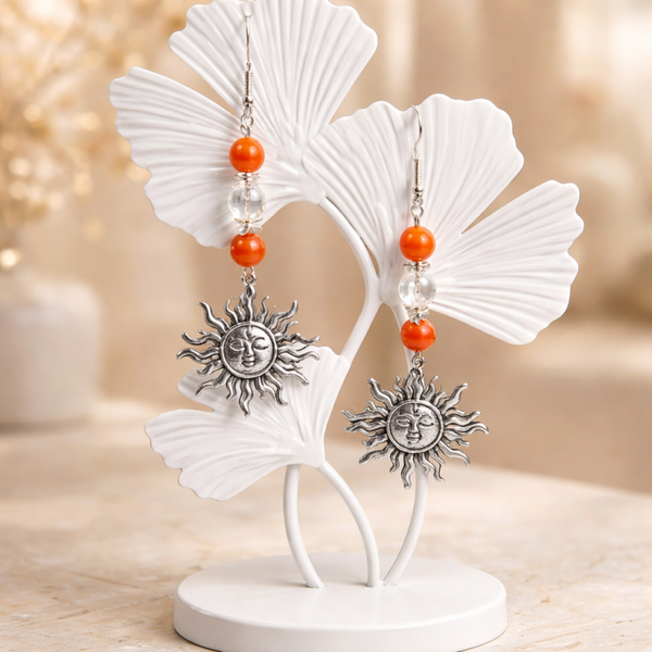Boucles pendantes cornaline  et  Aqua aura blanche