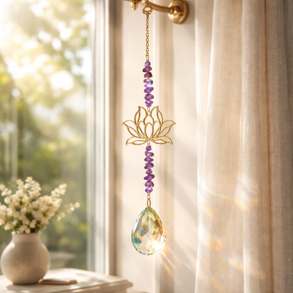 Attrape soleil améthyste modèle doré