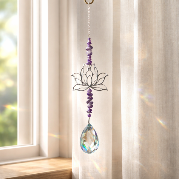 Attrape soleil améthyste modèle argenté