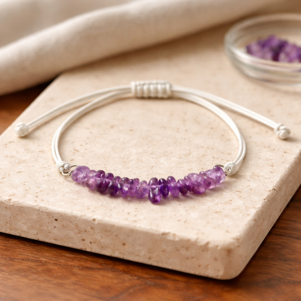 Bracelet réglable en cordon améthyste