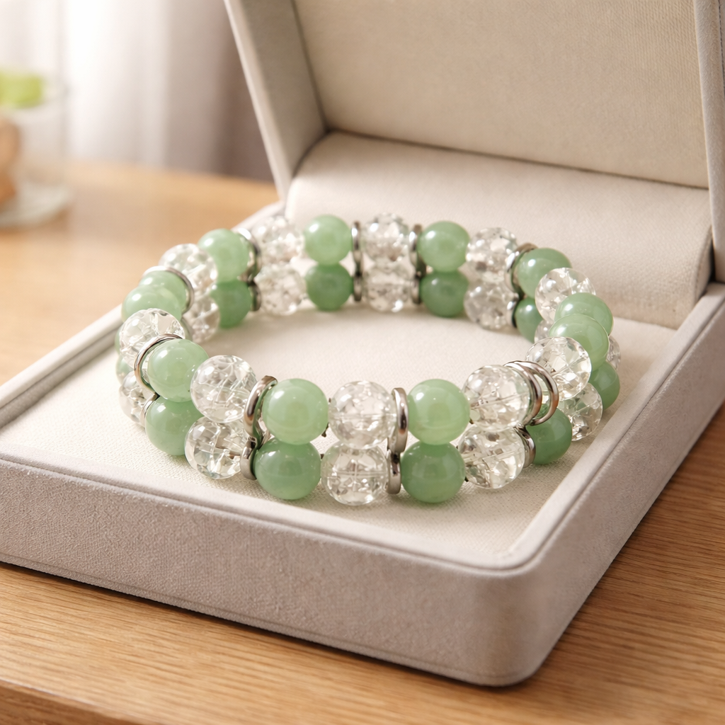 Bracelet double aventurine et Cristal craquelé